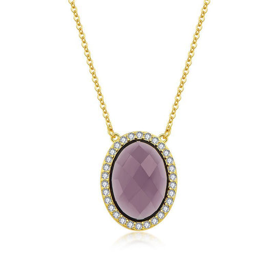 Pure silver egg-shaped lattice pendant natural amethyst necklace, high-end luxury accessory - Suoaint