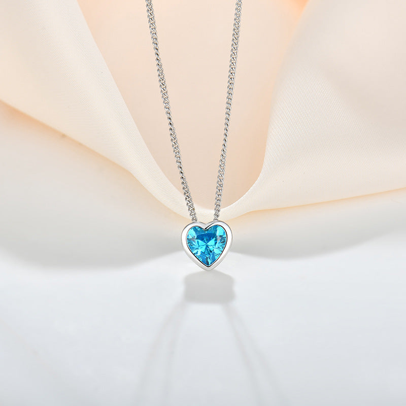 Heart of the Ocean sterling silver necklace for women with zircon heart-shaped clavicle chain pendant - Suoaint