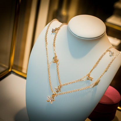 Collar de pentagrama de aleación, joyería sencilla con diamantes, cadena personalizada multicapa de flor para clavícula de mujer