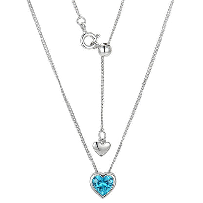 Heart of the Ocean sterling silver necklace for women with zircon heart-shaped clavicle chain pendant - Suoaint