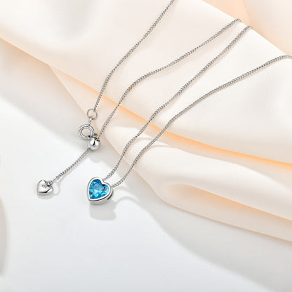 Heart of the Ocean sterling silver necklace for women with zircon heart-shaped clavicle chain pendant - Suoaint