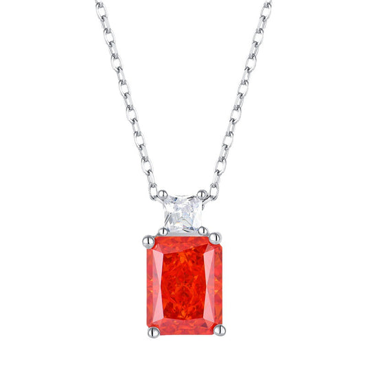 Pure silver necklace for women, high-end ice flower cut colored zirconium pendant collarbone chain jewelry - Suoaint